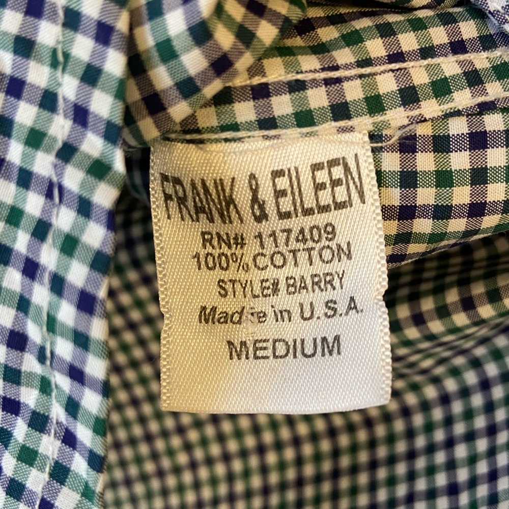 Frank & Eileen Barry Green and Blue Gingham Button Up Shirt Sz Medium - Picture 10 of 13